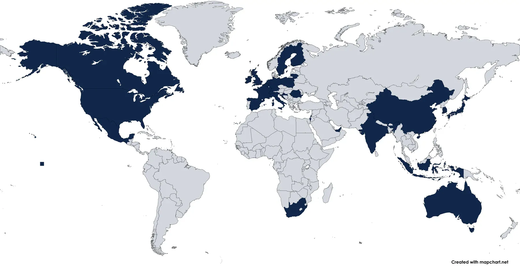 World map showing in blue the home countries of Keypoint International clients: North America, Europe, the Middle East, Asia-Pacific and Southern Africa